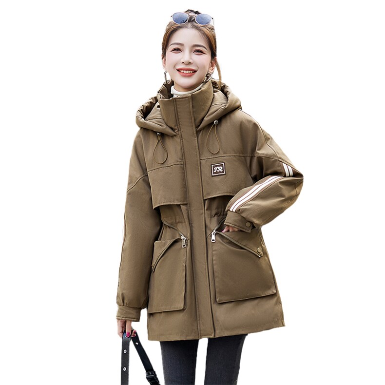 加绒加厚派克棉服女中长款2025春秋新款宽松工装风冲锋衣连帽外套,女装棉衣/棉服,采品优优