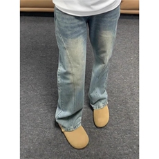 春季复古阔腿牛仔裤新款百搭水洗做旧直筒裤子LA5177-P45加绒55，男装牛仔裤，星座1008