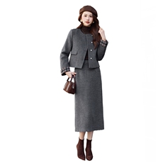 2025年女冬季新款时尚气质优雅小香风90绒套装连衣裙修身袖口设计，女装套装/套裙，煊芮熙