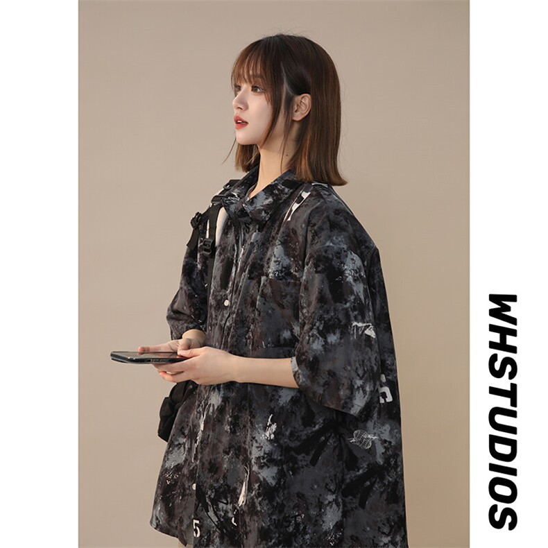 夏季冰丝方领宽松短袖五分袖衬衫上衣男大码女225-2-CS807-P38，女装衬衫，星座225-2