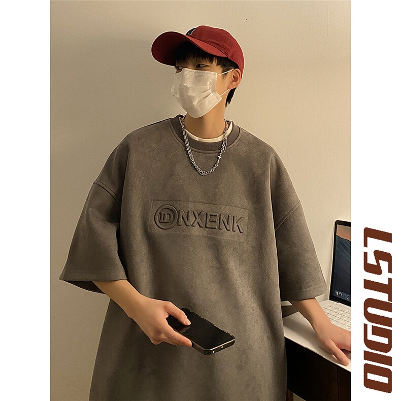 2023夏季新款男生麂皮绒钢印字母短袖-JK23225-p35-控49,男装T恤,星座605(原A050)