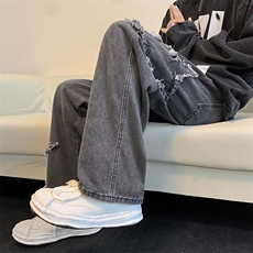 高街阔腿水洗牛仔裤秋冬季男潮牌直筒宽松百搭休闲长裤N8232-P45，男装牛仔裤，星座1008
