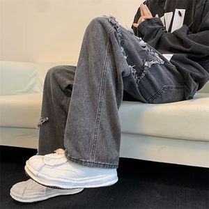 高街阔腿水洗牛仔裤秋冬季男潮牌直筒宽松百搭休闲长裤N8232-P45图片
