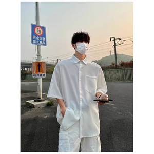 休闲冰丝短袖衬衫男潮牌潮流港风宽松垂感半袖衬衣男外套薄 C973图片
