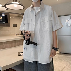 工装短袖衬衫男士夏季2023新款美式潮牌潮流白色衬衣CS57P33，男装衬衫，星座1116-2