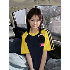 夏季美式高街重磅纯棉三条杠织带插肩撞色男女短袖T恤CZ163-特P25，男装T恤，电商A486