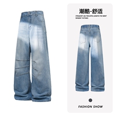 B221美式ins高街暗黑宽松直筒竹节纹工装牛仔裤LK26629-特P48控88，男装牛仔裤，电商B221