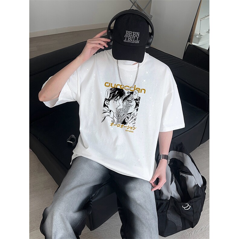 量大优供抖音视频支持得物配合二开美式满天星亮片短袖T恤MTX355,男装T恤,电商A486