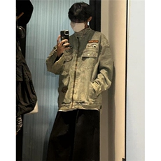 美式高街水洗做旧牛仔外套男女秋季潮牌宽松休闲夹克LJ88977-P68，男装工装外套，星座1008