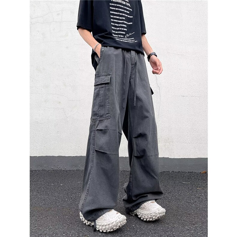 美式工装裤男夏季高街潮牌宽松阔腿直筒拖地裤潮流休闲长裤子百搭，男装工装外套，星座1013
