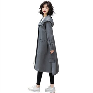 风衣女装中长款2021春装新款韩版连帽纯色外套图片
