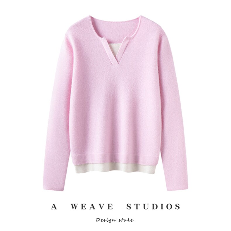 2025百搭时尚假两件套头衫，女装针织衫/毛衣，兴泰羊绒