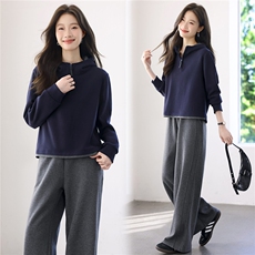 2025年秋季时尚休闲连帽撞色文艺减龄套装，女装套装/套裙，依恋蒂丝