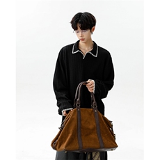 美式简约翻领亨利领百搭设计麦穗纹手缝线polo衫长袖卫衣WY02TP40，男装Polo衫，电商B318