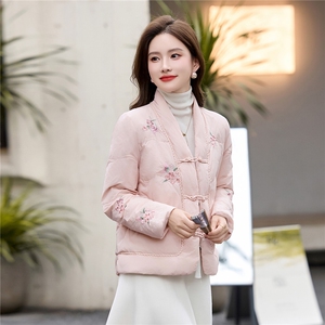 时尚立领绣花羽绒服女2025冬季新中式宽松洋气短款90白鸭绒外套图片