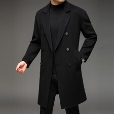 毛呢大衣中年男士新款上衣商务休闲时宽松男装双面呢纯色免烫外套，男装毛呢大衣，电商B212（原钱塘6029）