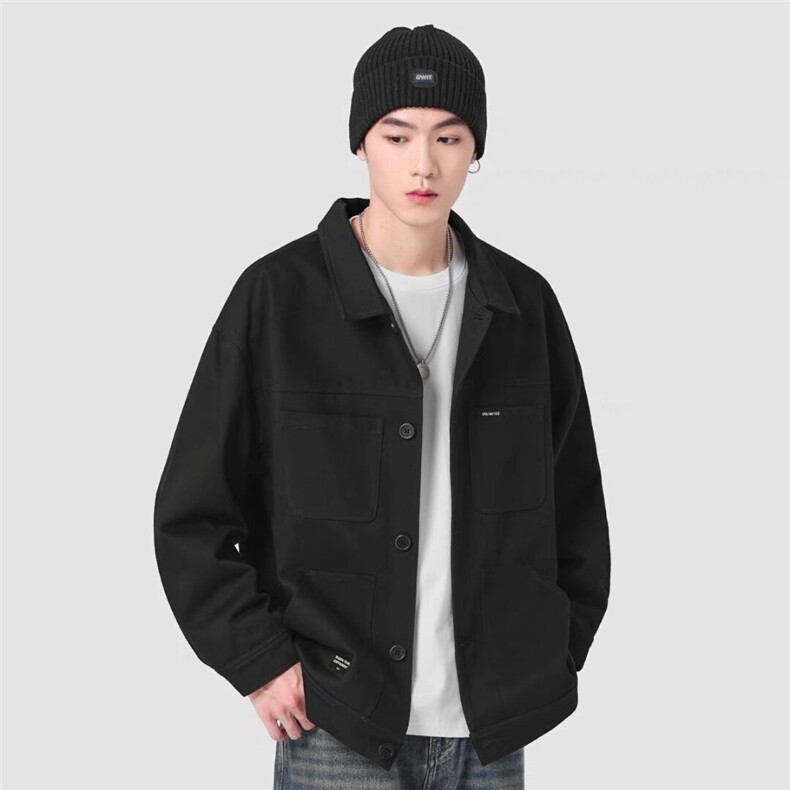 美式春秋季男生重磅水洗牛仔夹克男潮牌翻领休闲港风工装情侣外套，男装工装外套，星座1210-1