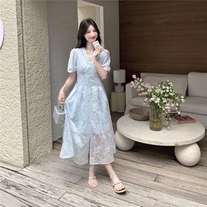 好数据夏季新款温柔风软糯刺绣+拼花边连衣裙女182-8712P155K238图片