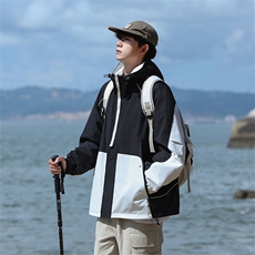 日系户外冲锋衣外套男春秋季山系登山防水连帽工装多口袋机能夹克，男装夹克，星座1210-1