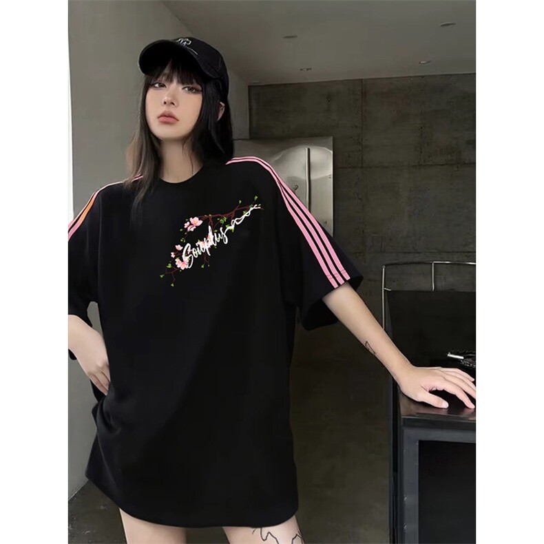 抖音得物品质二开240克宽松纯棉美式潮牌印花三条杠中性风短袖T恤,男装T恤,电商A486