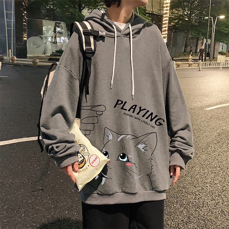 WY2129-P35加绒款-P40纯棉连帽卫衣男大码运动帽衫宽松薄外套男,男装卫衣,电商A040
