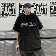美式高街夏季新款水洗复古宽松短袖T恤男潮XZ211-1-T7704-P38，男装T恤，星座211-1