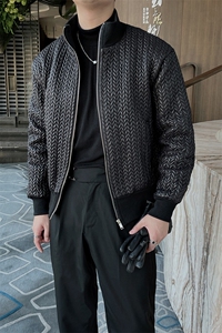 冬季时尚潮流压皱棉衣男韩版立领加厚棉服外套短款M105-P150控180图片