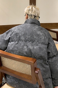 港风PU皮复古做旧设计钢印棉衣男MY77096P130控198抖控228图片