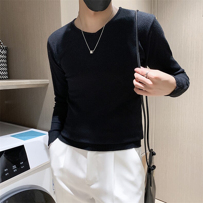 店主风秋冬新款V领套头长袖针织毛衣小伙打底衫301A-1/M55/P45,男装T恤,星座301A-1