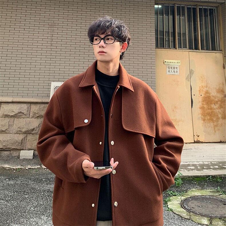 毛呢翻领秋冬潮牌外套个性设计感夹克上衣801P98,男装夹克,电商A458A