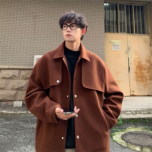 毛呢翻领秋冬潮牌外套 个性设计感夹克上衣801 P98图片