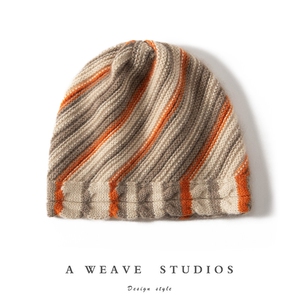 秋冬季新款舒适时尚百搭女士加厚反正针拼色帽子图片
