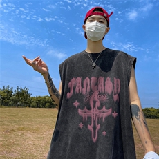 新款夏季潮流磨破做旧水洗宽松无袖背心DT6248P40控58，男装背心/马甲，电商A268A