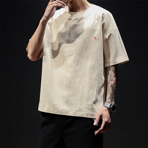 美式风刺绣短袖T恤男宽松型圆领百搭休闲印花上衣潮T3635-特价P22图片
