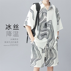 特批P35无差价夏季潮流冰丝凉感新中式短袖短裤男两件套装TZ068，男装休闲套装，电商A001