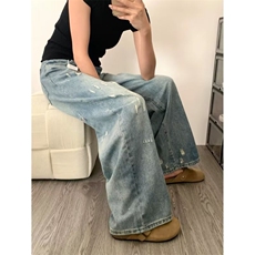 秋冬美式复古时尚辣妹阔腿裤女百搭显瘦牛仔裤NY753，男装牛仔裤，星座1116A（原606A-3）