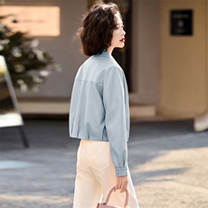女装官网夏皮衣外套女短款2025春秋新款小个子高腰时尚休闲机，女装皮衣，魅丽静蓝