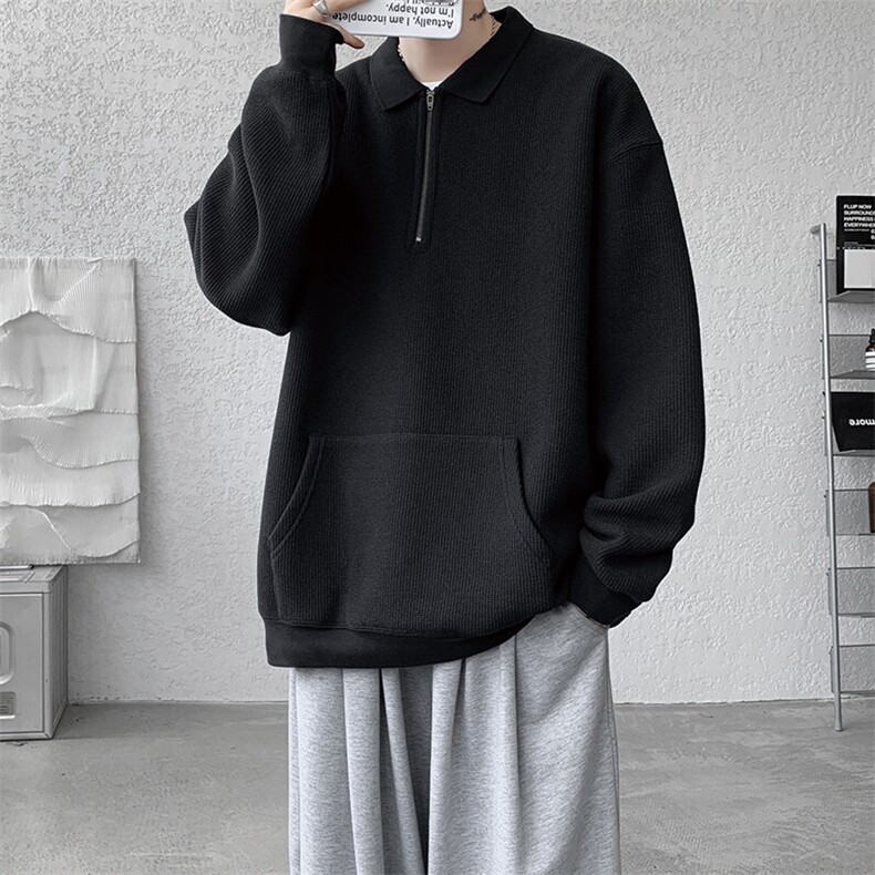 8XL-M春季半开拉链翻领卫衣男潮牌大码套头衫长袖t恤外套WY003,男装T恤,电商B312