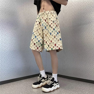 夏季新款韩版男士休闲中裤五分裤时尚潮流破洞补丁设计短裤沙滩裤图片