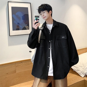 1港风华夫格工装大码M-5XL情侣女衬衣男长袖衬衫男CS7754P45控68图片