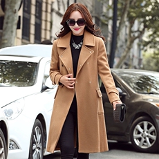 长款毛呢外套2020年冬季长袖翻领纯色显瘦，女装毛呢外套，贵人树