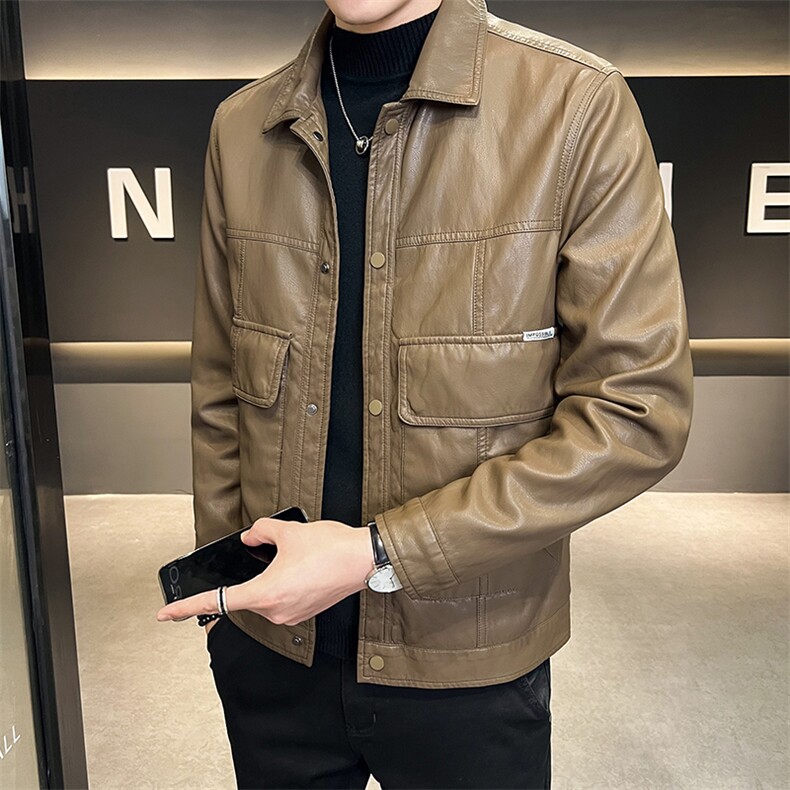 皮衣男秋季2025新款休闲男士潮牌帅气机车外套A313-6828-P135,男装皮衣,电商A313