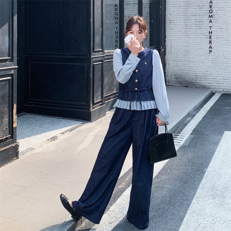 【现货.新款】2026春牛仔拼接衬衣假两件套2C215-P205-K328,女装套装/套裙,2C215