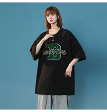 中性风2022夏季设计感字母棋盘格印花情侣T恤T1085P25控38，女装T恤，A247A