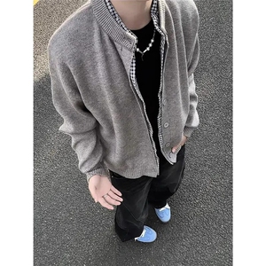 灰色假两件开衫毛衣外套男秋冬cleanfit美式Y75-P70图片