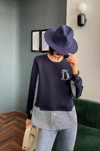 拼条纹卫衣，女装卫衣/绒衫，韩外