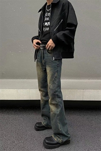 美式ins高街hiphop微喇重工艺水洗复古蓝牛仔裤货号K2322-1P60图片