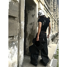 WE1951-P52丹宁原牛飞机扣baggy廓形弯刀牛仔裤，男装牛仔裤，电商B323A