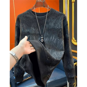 满天星长袖加绒卫衣男士轻奢风韩版亮片渐变破洞圆领上衣 WY501图片