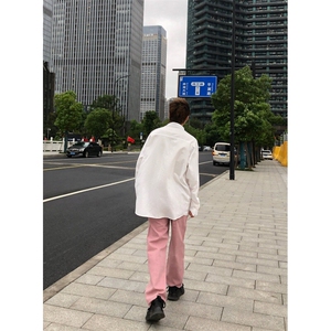 潮牌时尚冰莓粉宽松直筒水洗牛仔裤X1002-1-NZ2413-现货图片